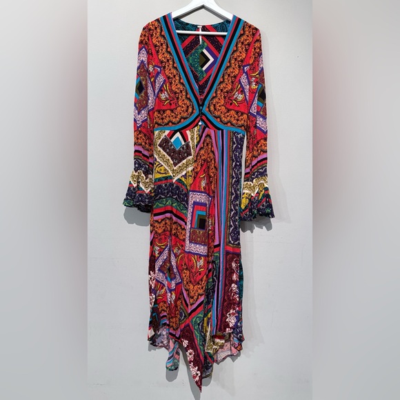 FREE PEOPLE MAXI DRESS WOMEN M Travel Vacation Boho Multicolor Button - Picture 12 of 16